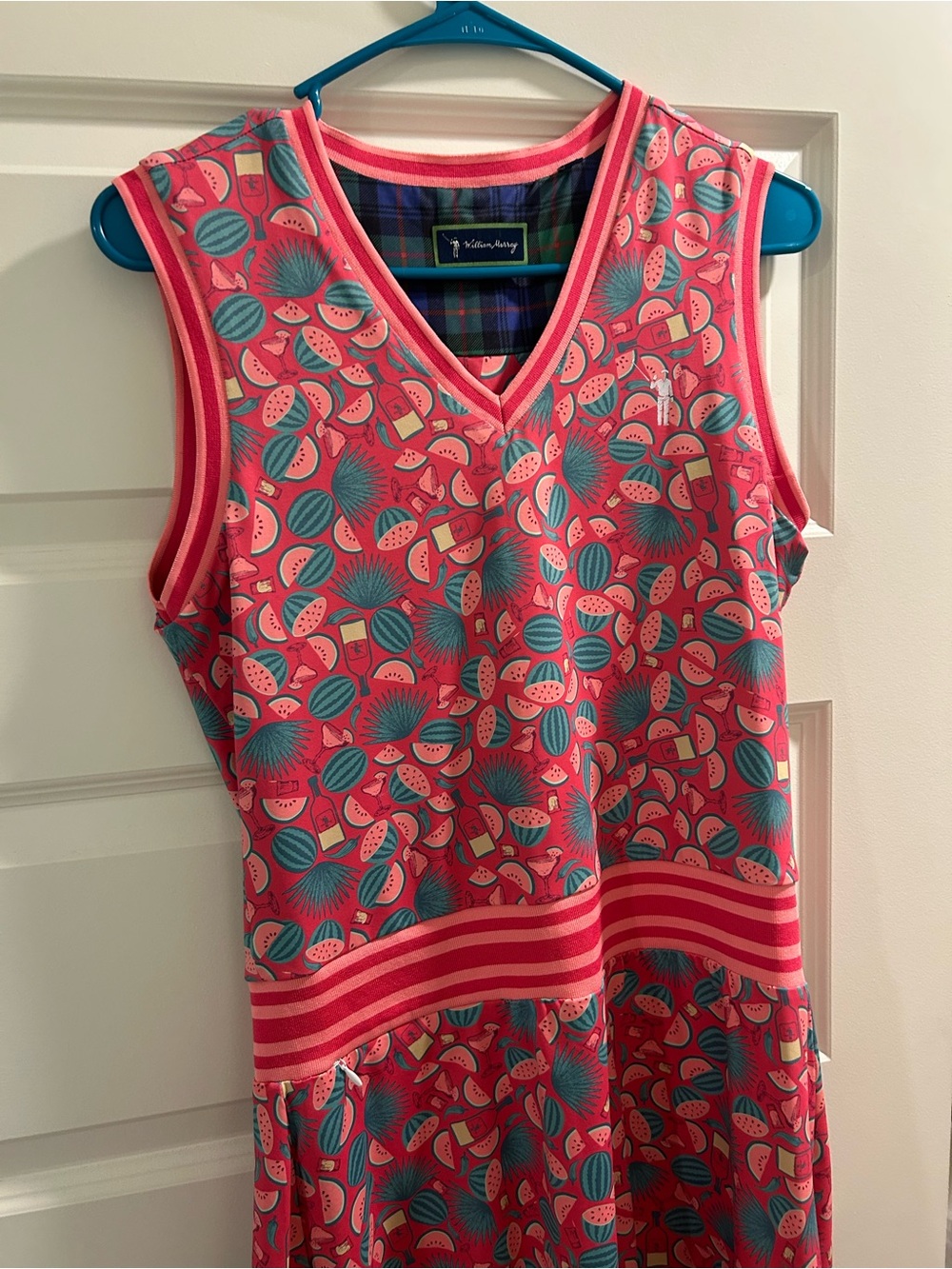 William Murray Golf Coral Pink & Teal Watermelon-Print Sleeveless Dress - Picture 5 of 11